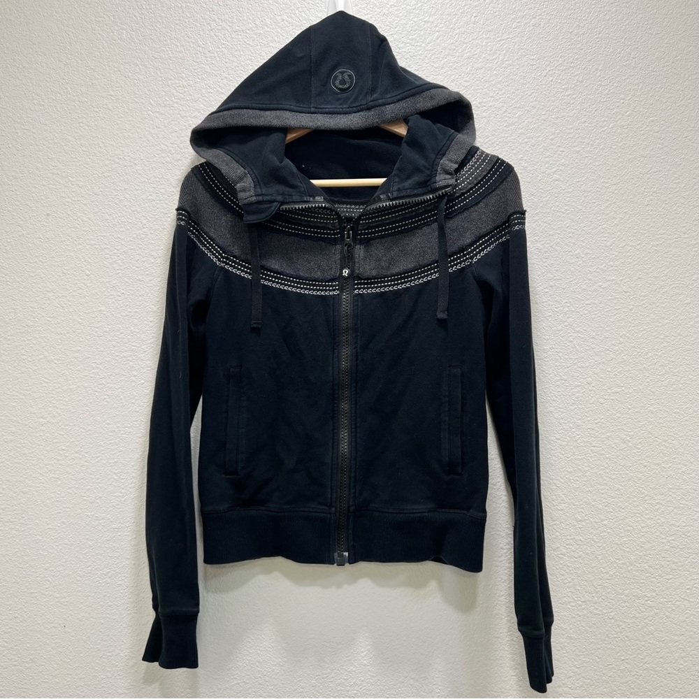 Rare Lululemon Feel Good Remix Scuba Hoodie Black Grey Fair Isle Size 6 Full Zip